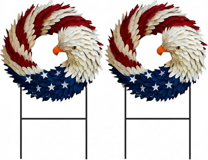 Amyhill 2 Pcs 4th of July Outdoor Decor Patriotic Eagle Metal Garden Stakes Welcome Yard Signs Red White Blue Garden Stakes for 250th Anniversary Independence Memorial Day Patio Lawn Walkway Outside