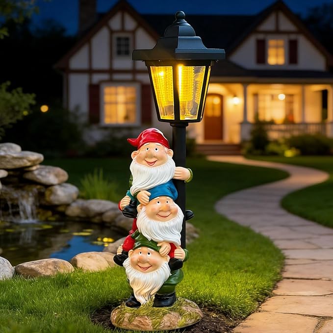 Solar Garden Gnomes Statue, Solar Gnomes Figurine Light with Welcoming Signs, for Outdoor Landscape,Lawn Courtyard, Paths Decor - Unique Gift for Grandmothers, Women,Sisters for Birthday