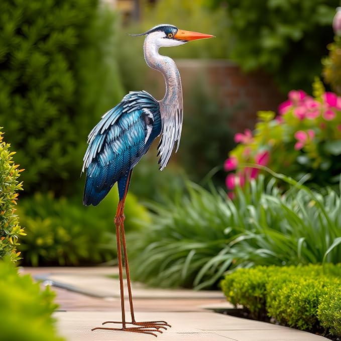 chisheen Outdoor Heron Statues Garden Decor Crane Statues Metal Yard Art Statue All Weather Resistant for Lawn Patio Porch Backyard Home Decoration Large Size
