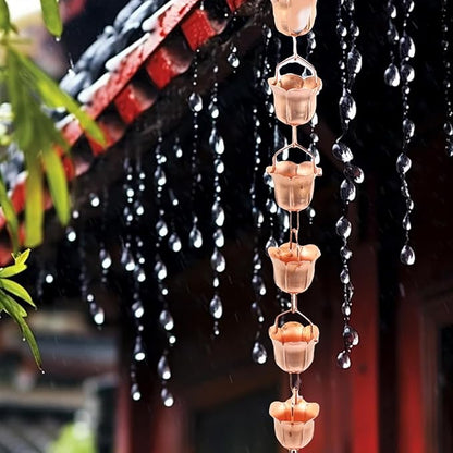 Rain Chain, 3.28ft Adjustable Copper Flower Rain Catcher Functional and Decorative Hanging Gutter Chains for Outside Eaves, Drainage, Replacement Downspout (Morning Glory Shaped)