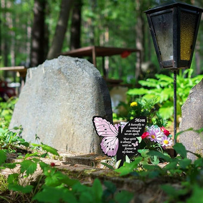 Geosar Mom Memorial Stakes Cemetery Grave Plaque Stake Markers Memorial Butterfly Plaques for Outdoors Sympathy Garden Stake Acrylic Waterproof Garden Grave Decoration(Cute Style)