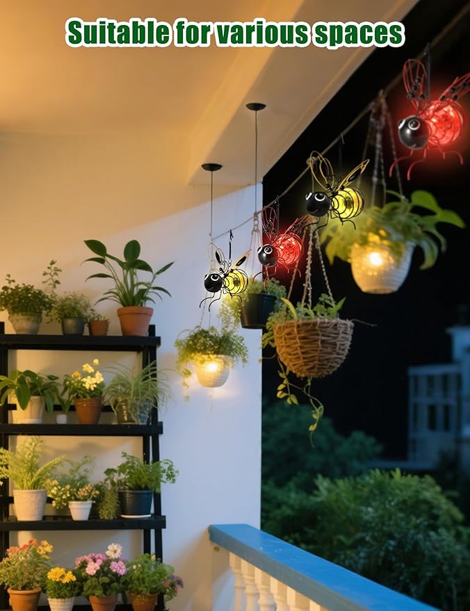 Solar Bees Lights Outdoor, 2026 New Hanging Bee Solar Garden Lights,IP44 Waterproof,Outdoor Statues Figurine Light Decorations for Balcony,Garden,Porch,Courtyard Decoration (1Pcs)