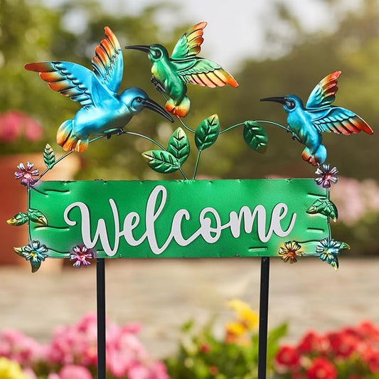 41.7inch Hummingbird Garden Stake for Yard, Lawn, Pathway, Hummingbird Outdoor Decor with Metal Welcome Yard Sign for Grandma's Garden Lawn Art Decorations