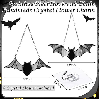 Yalikop 2 Pcs Bat Suncatcher Decoration Bat Stained Glass Window Hangings Sun Catcher for Craft Office Party Home Decor Gifts Windows Home Garden Decor