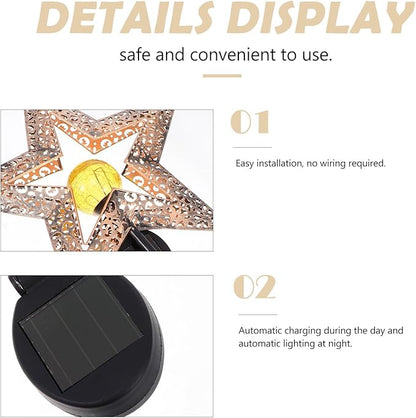 Outanaya Solar Iron Craft Garden Lawn Ground Light Star Hollow-Out Solar Pathway Lamp Outdoor Landscape Yard Decor