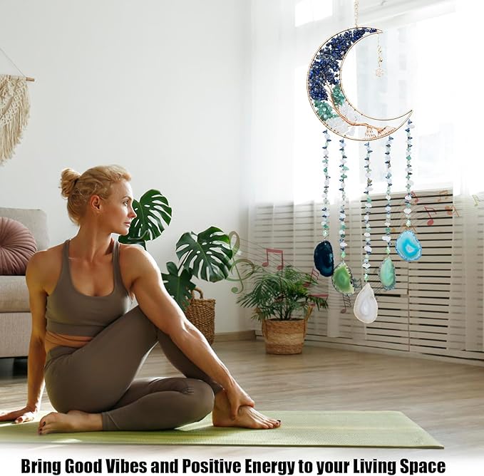 Moon Wind Chimes with Crystal Tree for Home Wall Decor Aesthetic, Room Wall Decor, Bohemian Room Decor, Haning Crystal Decor, Bedroom Decor for Women, Unique Gift for Women