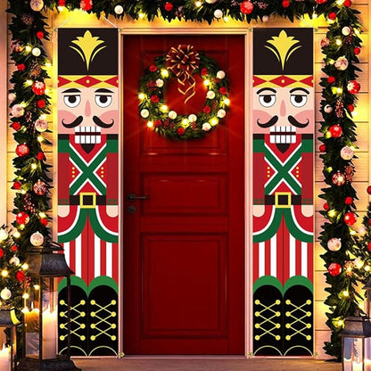 Ivenf Nutcracker Soldier Christmas Decorations, 2pc 71x13in Outdoor Yard Banner, Fade Resistant Fabric, Ready to Hang, Indoor-Outdoor Use, Home, Office, Shop Decor