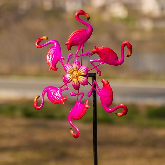 44" Flamingo Garden Wind Spinners - Metal Outdoor Stakes Kinetic Wind Spinner Windmills Decor, Wind Sculpture Yard Art Decorations for Patio, Lawn & Garden