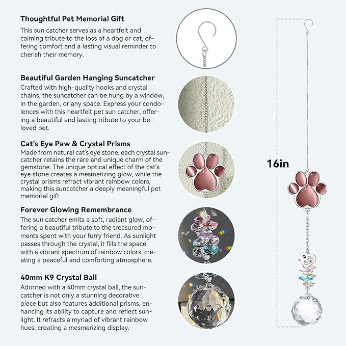 Dog Memorial Gifts for Loss of Dog, Pet Memorial Gifts for Dogs, Thoughtful Bereavement Remembrance Crystal Suncatcher with Sympathy Card (Purple Red)