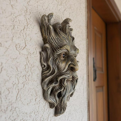 Old Man Tree Face Hugger Outdoor Decor, Handmade Tree Art Resin Statue with Root Details, Whimsical Hanging Yard Art for Garden Wall Fence