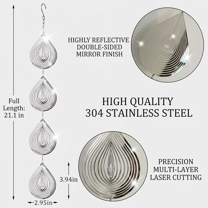 12PCS Stainless Steel Bird Deterrent Wind Spinners for Outside – Reflective Outdoor Bird Repellent Hanging Ornaments, Humane Pigeon Scarer for Yard Garden, Balcony, Patio, Roof & Window (12, Teardrop)