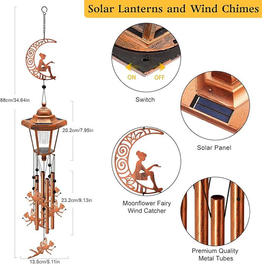 Large Solar Moon Fairy Wind Chimes with Wind Catcher/Solar Decor Light to Create a Zen Atmosphere Decor for Outdoor Garden Balcony, Classic Bronze Wind Chimes Gifts for Mom Grandma Women Wife Daughter