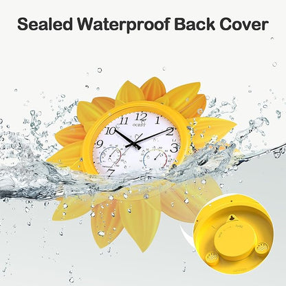 OCEST 24 Inch Indoor Outdoor Clock, Waterproof Large Wall Clock with Thermometer Hygrometer Combo, Silent Non-Ticking Battery Operated Decor for Patio Pool Porch Garden Garage