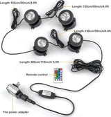 RGB Pond Lights with Timer, LED Underwater Submersible Colorful Landscape Spotlights, 98ft Remote Control IP68 Waterproof Fountain Lights for Fish Aquarium Tank Garden Yard Pool (Set of 4)