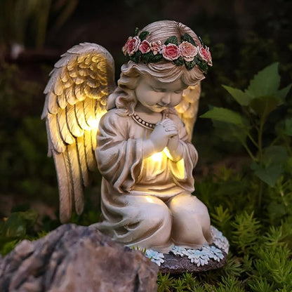 Choies Angel Gifts for Mom Grandma Granny Aunts,Birthday Sympathy Memorial Gifts,Solar Praying Angel Figurines for Outdoor Garden,Yard,Cemetery,Grave Decoration