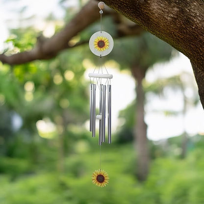 Red Carpet Studios Windchimes - Garden Gifts Farmhouse Style Whitewashed Painted Wind Chime, 30.75" Long, Sunflower