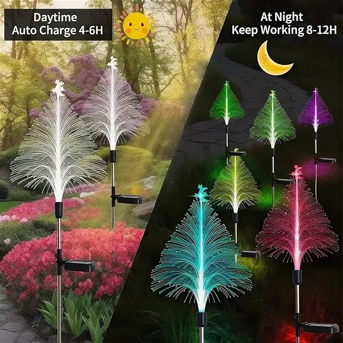 Solar Christmas Tree Lights, Christmas Decorations Outdoor, with 7 Color Changing Jellyfish Lights, Waterproof Solar Powered Christmas Tree for Outdoor Garden Pathway Xmas Decor（2 Pack