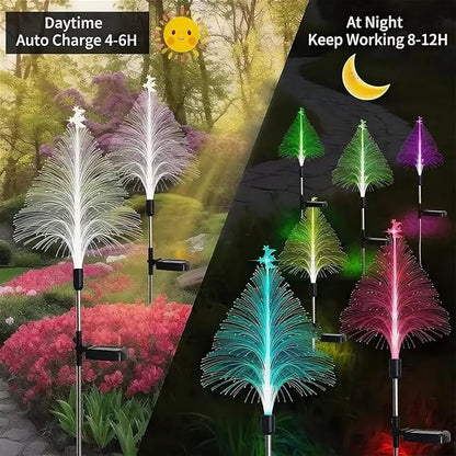 Solar Christmas Tree Lights, Christmas Decorations Outdoor, with 7 Color Changing Jellyfish Lights, Waterproof Solar Powered Christmas Tree for Outdoor Garden Pathway Xmas Decor（2 Pack