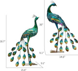 Kircust Metal Peacock Sculptures - Set of 2 Outdoor Garden Yard Art, Durable Weather-Resistant Lawn Statues, Hand-Painted, 30.7" H - Ideal for Backyard, Patio, and Porch Decor