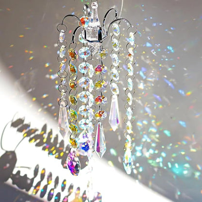 Crystal Sun Catcher Hanging Suncatchers Crystal Prisms Wind Chime Room Decor for Garden Home Windows Decoration (Colored Chandelier)