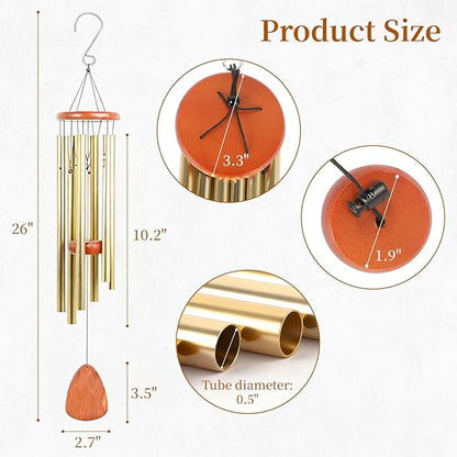 26 Inch Wind Chimes for Outside Deep Tone, Aluminum Memorial Wind Chime, Sympathy Wind Chimes for Loss of Loved One, Memorial Gifts, Outdoor Patio Garden Home Decoration - Gold