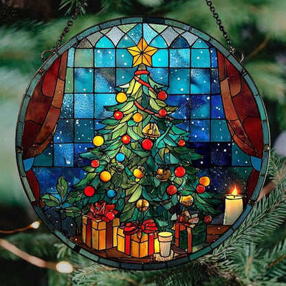 Christmas Tree Colorful Ornaments Hanging Acrylic Suncatcher Stained Glass Effect Window Car Hanging Christmas Ornament Indoor Outdoor Decor Garden Sun Catcher Panel for Women Mom Grandma