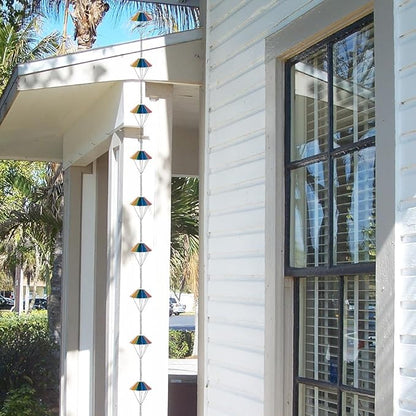 9.6 Ft Rain Chains for Outside, Colorful Parachute Shape Rain Catcher Chain with 10 Cups for Eaves Drainage, Replacement Downspout for Gutters
