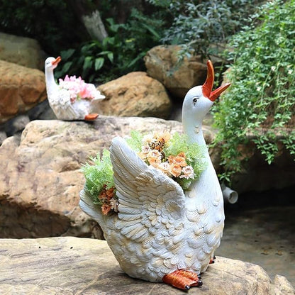 Garden Statues Outdoor Decor Balcony Figurine Outdoor Statues Outdoor Creative Duck Statue, Garden Lawn Floor Flower Stand Decoration, Garden Pond Animal Figurines, Unique Gift(31*24*45cm)
