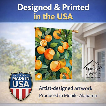 Caroline's Treasures Florida Orange Blossom in Watercolor House Flag Large Porch Sleeve Pole Decorative Outside Yard Banner Artwork Wall Hanging, Polyester, House Size, Multicolor