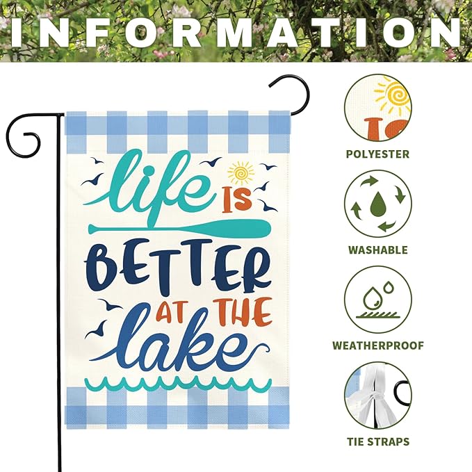Life Is Better at the Lake Garden Flag Lake House Yard Flags Summer Coastal Cabin Dock Porch Patio Welcome House Banner Rustic Farmhouse Lakefront Home Outside Decoration 12x18 Inch