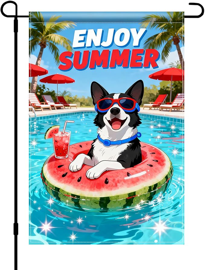 BlissYard Enjoy Summer French Bulldog Garden Flag 12x18 Double Sided Vertical Outdoor Pool Party Dog Decor Sunglasses Float Yard Lawn Patio Tropical Banner