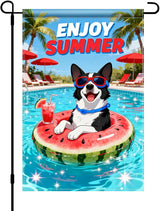 BlissYard Enjoy Summer French Bulldog Garden Flag 12x18 Double Sided Vertical Outdoor Pool Party Dog Decor Sunglasses Float Yard Lawn Patio Tropical Banner