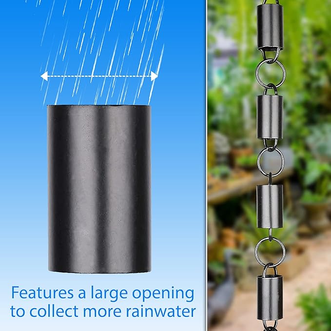 RainChains Pacific Channel Rain Chain 8.5ft Black Aluminum Rain Chains for Gutters Decorative Chain.