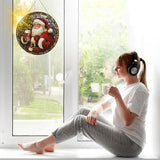 VAIIEYO Christmas Sun Catcher Stained Glass Window Hanging Ornament, Handmade Sun Catcher Santa Claus Decoration with Hooks for Window Garden Home, Christmas & Birthday Housewarming Gift (7.8 inch)
