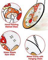 Tuitessine Mushroom Stained Glass Suncatcher, Hand-Painted Toadstools Window Hanging Decorative Glass Panel for Home & Garden, Boho Nature Gift for Women & Housewarmings