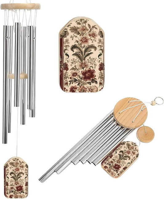 Wind Chimes for Outside,Red Stripes and Flowers Printed Cute Aluminium Windchimes Outdoors,Soothing Melodic Memorial Wind Chime for House Porch Patio Garden Balcony Decor