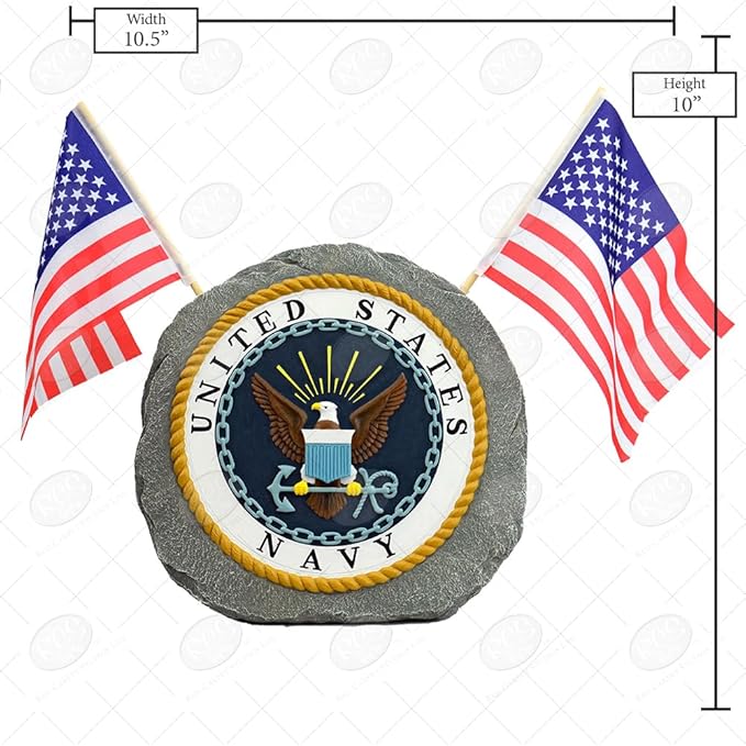 Red Carpet Studios Military Garden Stone with Flags, 10", United States Navy