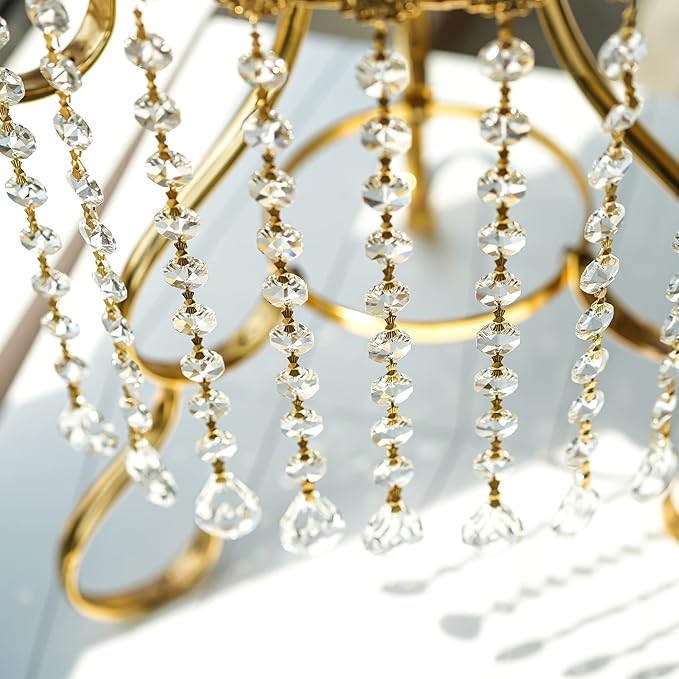 10pcs Crystal Garland Strands Crystal Lamp Beads Glass Loquat Prism Hanging Chandelier Beads Replacements Strings Christmas Wedding Decoration for Home Gold Pinning