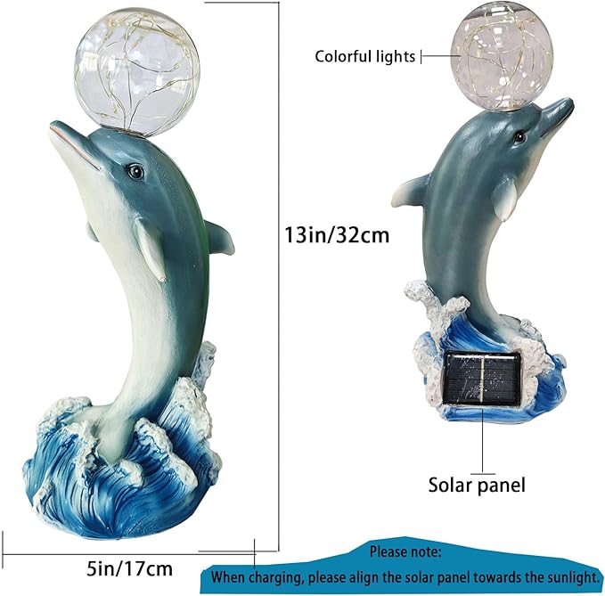Solar Statue Outdoor,Dolphin Statue with Solar Globe Lights - Ideal Gifts for Dad, Mom or Birthdays, Beautifully Crafted Outdoor Garden Decorations to Wow Your Guests (Dolphin)
