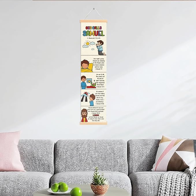 Bible Story Poster, God Calls Samuel, Decorative Hanging Banner, Church Activity Kids, Religious Artwork for Home Decor, Family Hanging of Scripture and Words Decorations 14