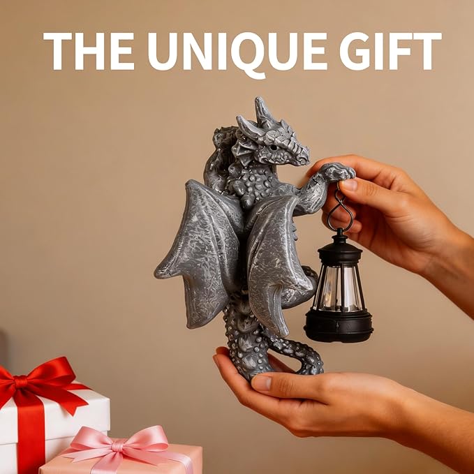 Solar Dragon Tree Hugger Garden Statue - 9.3" Resin Outdoor Statue with Solar Lights - Medieval Fantasy Yard Art, Unique Birthday Gifts for Mom, Women - Waterproof Patio Yard Decorations