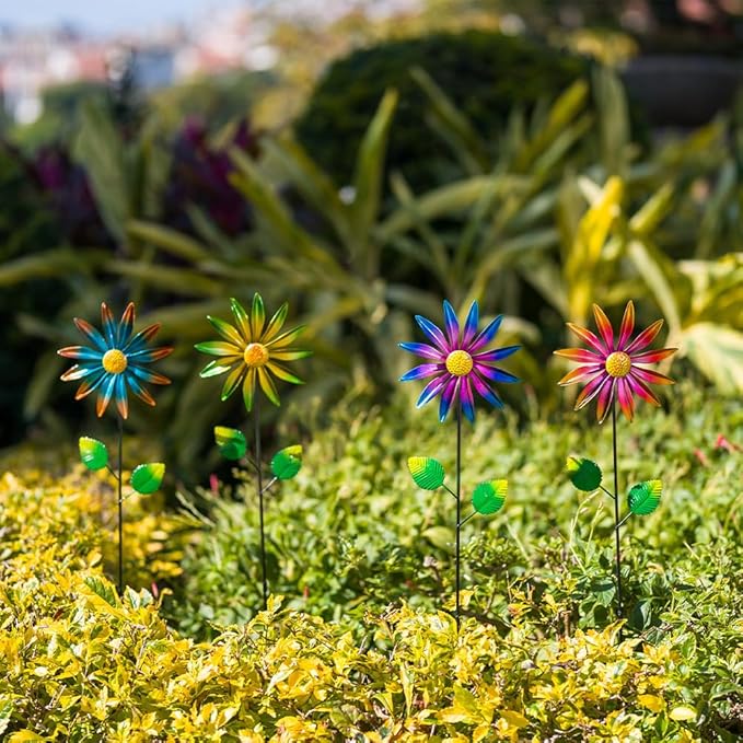 Stargarden 4Pcs Metal Wind Spinners, Garden Pinwheels for Yard, Small Windmills Decorative Garden Stakes for Yard Lawn Patio Outdoor