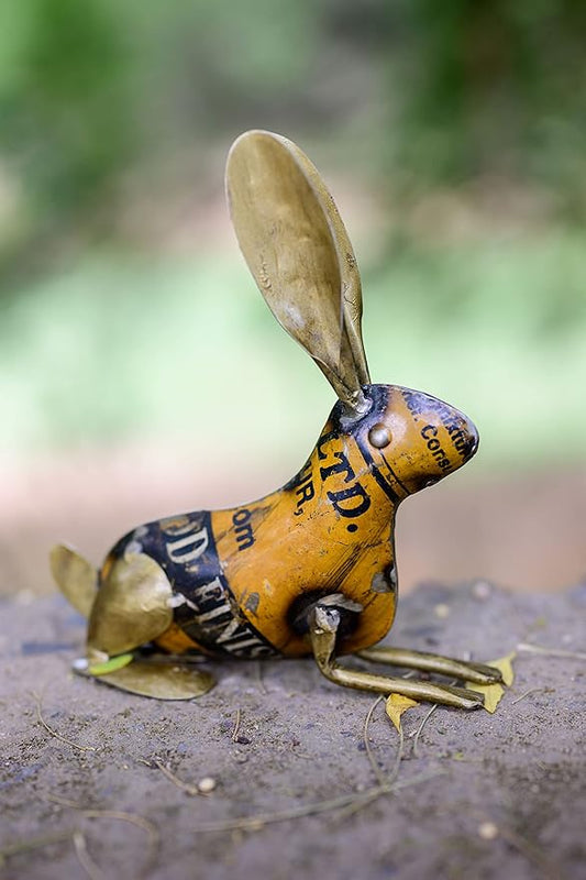 De Kulture Handcrafted Recycled Iron Gold Bunny Standing Decorative Collectible Figurine showpiece Beautify Home Office Holiday décor| Ideal for Garden Balcony Terrace Decoration,6x2x6.5 (LWH) inches