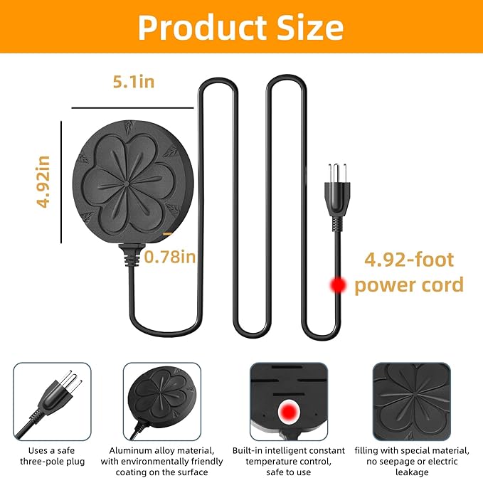 110W Bird Bath Heater for Outdoors in Winter–Submersible Pond Deicer,Cast Aluminum Thermostatic Chicken Water Heater