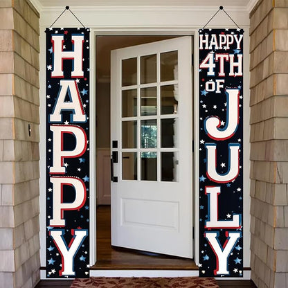 4th of July Porch Banners 71x12 Inch Patriotic Independence Day Decorations Red White Blue Hanging Door Signs American Flag Stars Stripes Outdoor Home Decor Memorial Day Party Supplies