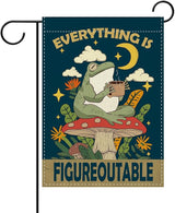 Dyrenson Inspirational Frog Everything is Figureoutable Decorative Garden Flag, Motivational Mushroom Yard Outside Home Decoration, Funny Positive Farmhouse Outdoor Small Decor Double Sided 12 x 18