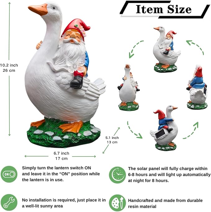 Garden Gnomes Outdoor, Funny Lawn Gnome Statue Decorations, Solar Gnome Riding Goose Figurines Ornament for Patio, Balcony, Yard - Mothers Day Gifts for Women, Mom, Grandma