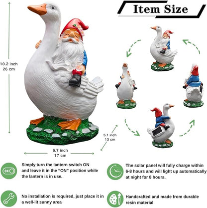 Garden Gnomes Outdoor, Funny Lawn Gnome Statue Decorations, Solar Gnome Riding Goose Figurines Ornament for Patio, Balcony, Yard - Mothers Day Gifts for Women, Mom, Grandma