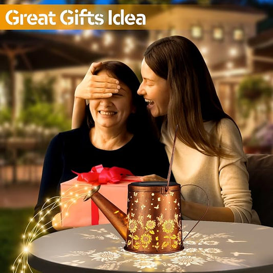 Gifts for Mom, Sunflower Butterfly Solar Lantern Outdoor Waterproof, Outside Metal Watering can Landscape Lights for Garden Yard Patio Decor Birthday Gifts for Women Grandma -with Pole