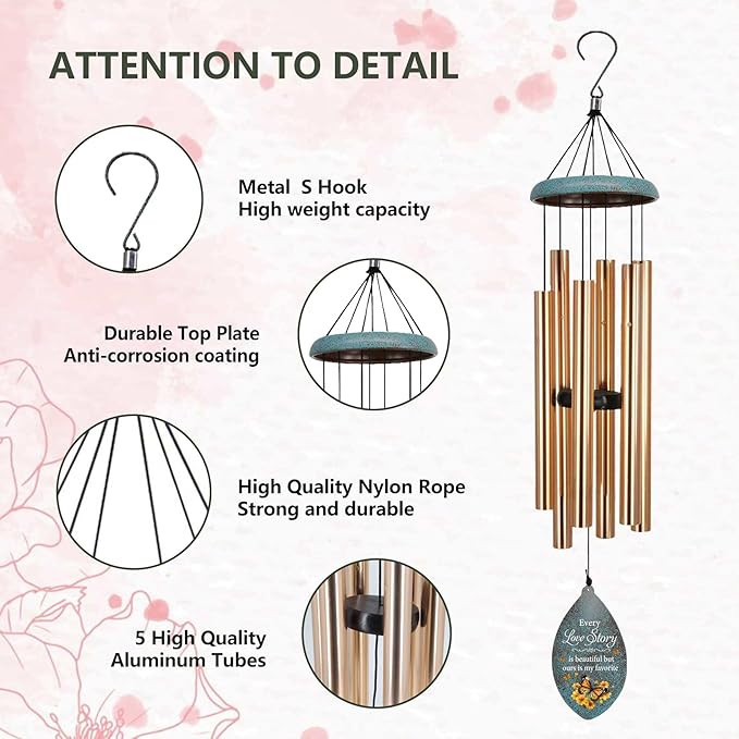 ASTARIN Personalized 20th 50th Anniversary Wind Chime, Happy Anniversary Wedding Valentine's Day Gift for Wife Husband Men Women Sister, Golden Anni Keepsake for Parents Couples(Produced in USA)